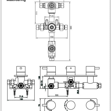 Xellanz Rivaro inbouwthermostaat 3-weg chroom - technische tekening 2 | Schwertz & Co
