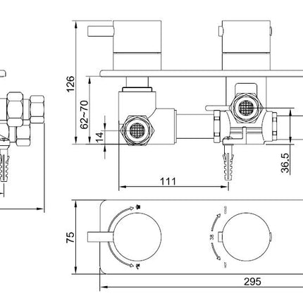 Xellanz Rivaro inbouwthermostaat 3-weg chroom - technische tekening 4 | Schwertz & Co