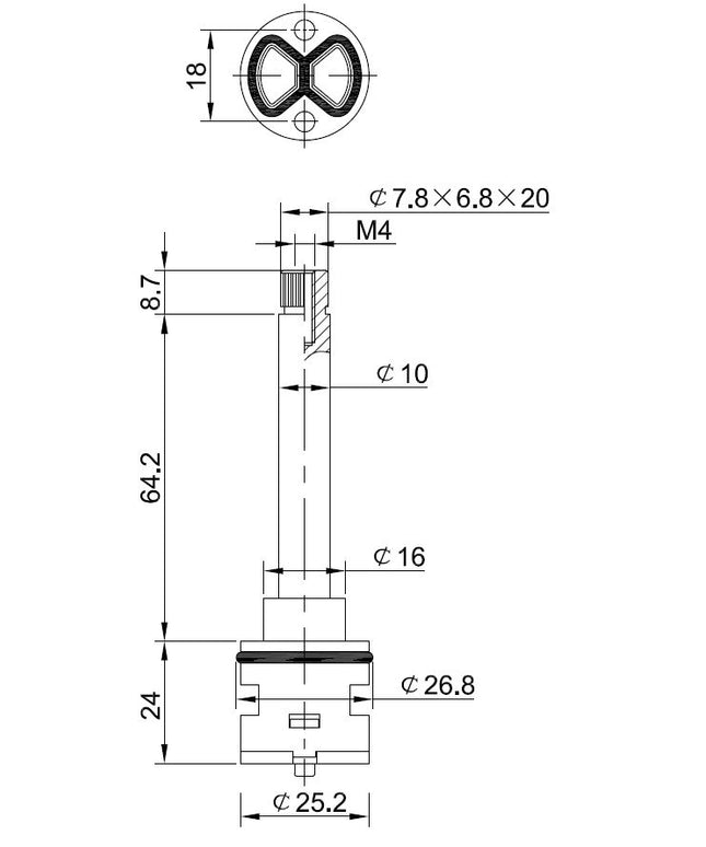 Wiesbaden Caral omstelbinnenwerk 2-wegs lang model - technische tekening | Schwertz & Co