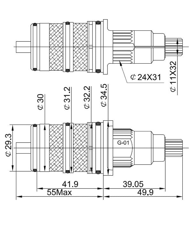 Wiesbaden thermostatisch binnenwerk voor inbouwthermostaat - technische tekening | Schwertz & Co