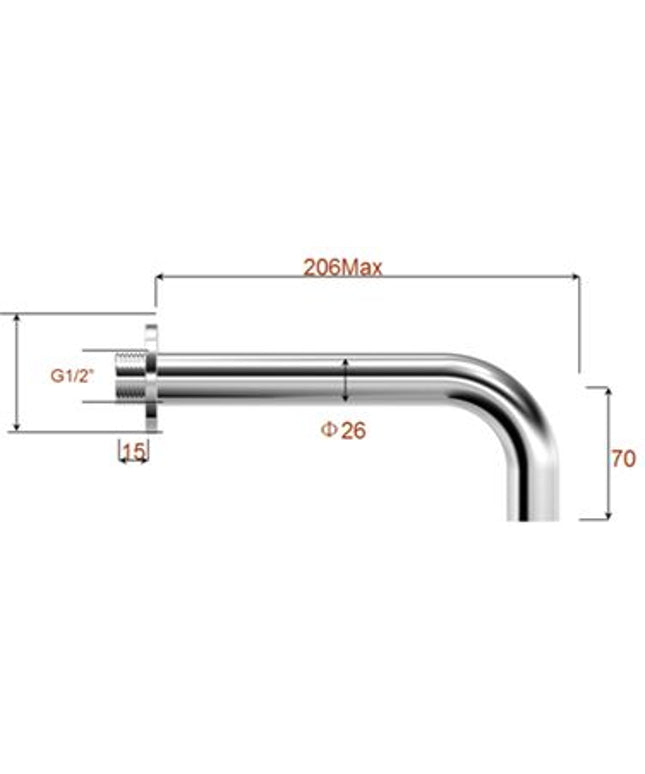 Wiesbaden Caral baduitloop rond 20 cm chroom - technische tekening | Schwertz & Co