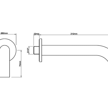 Wiesbaden Caral baduitloop rond 20 cm geborsteld staal - technische tekening | Schwertz & Co