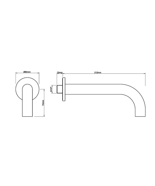 Wiesbaden Caral baduitloop rond 20 cm geborsteld staal - technische tekening | Schwertz & Co