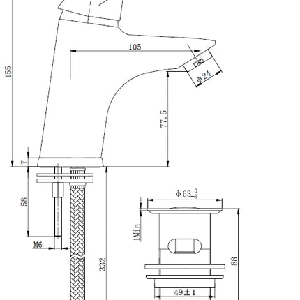 Xellanz Athos wastafelkraan chroom - technische tekening | Schwertz & Co