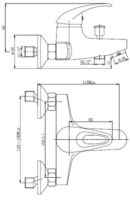 Xellanz Athos badmengkraan chroom - technische tekening | Schwertz & Co