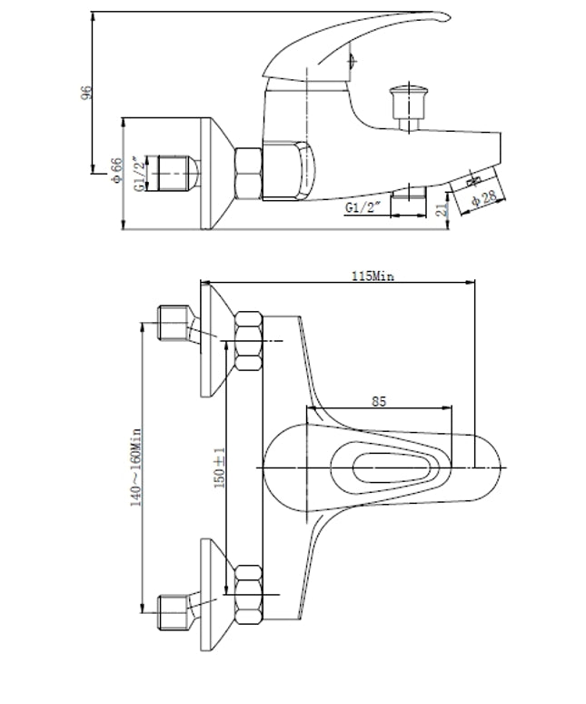 Xellanz Athos badmengkraan chroom - technische tekening | Schwertz & Co