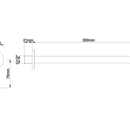 Wiesbaden Slim uitloop rond 30 cm chroom - technische tekening | Schwertz & Co
