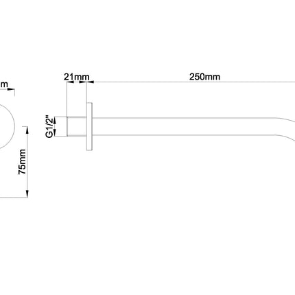 Wiesbaden Slim uitloop rond 25 cm geborsteld staal PVD - technische tekening | Schwertz & Co