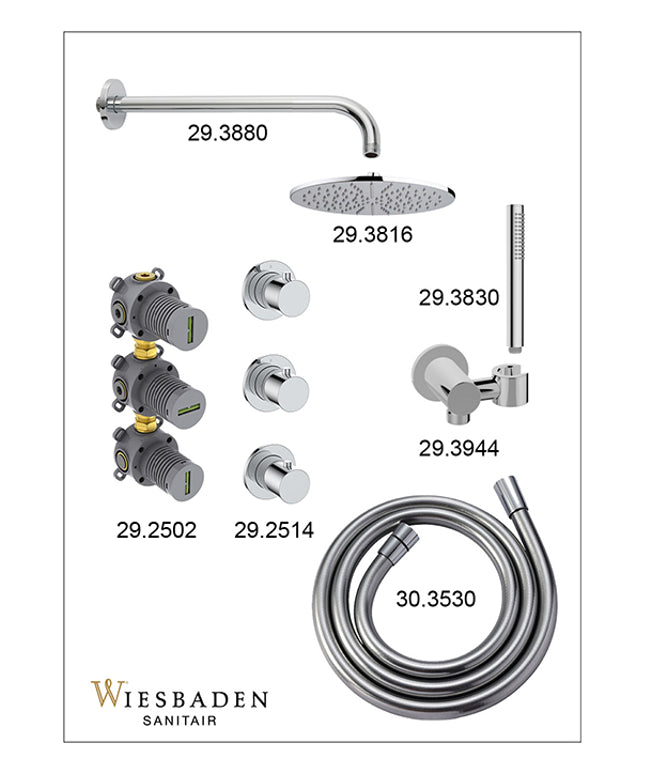 Wiesbaden Caral inbouwthermostaat 2 stopkranen 30 cm chroom - sfeerfoto | Schwertz & Co