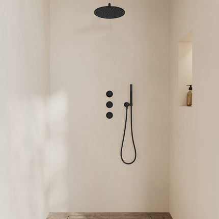 Wiesbaden Caral inbouwthermostaat hoofddouche 30 cm staafhanddouche mat zwart | Schwertz & Co