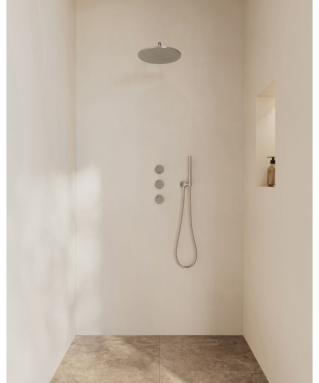 Wiesbaden Caral inbouwthermostaat hoofddouche 30 cm staafhanddouche geborsteld staal | Schwertz & Co