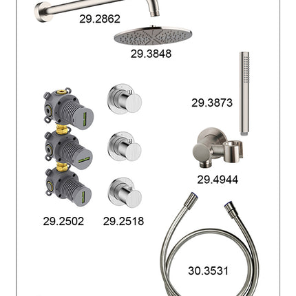 Wiesbaden Caral inbouwthermostaat hoofddouche 30 cm staafhanddouche geborsteld staal - afbeelding 3 | Schwertz & Co