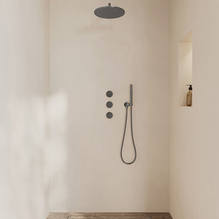 Wiesbaden Caral inbouwthermostaat hoofddouche 30 cm staafhanddouche gunmetal | Schwertz & Co