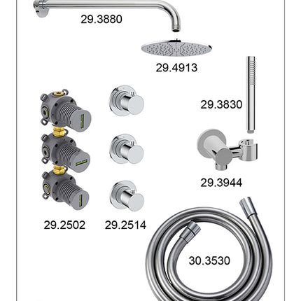 Wiesbaden Caral inbouwthermostaat hoofddouche 25 cm staafhanddouche chroom - afbeelding 3 | Schwertz & Co