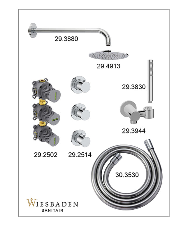 Wiesbaden Caral inbouwthermostaat hoofddouche 25 cm staafhanddouche chroom - afbeelding 3 | Schwertz & Co
