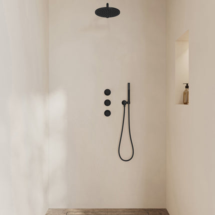 Wiesbaden Caral inbouwthermostaat hoofddouche 25 cm staafhanddouche mat zwart | Schwertz & Co