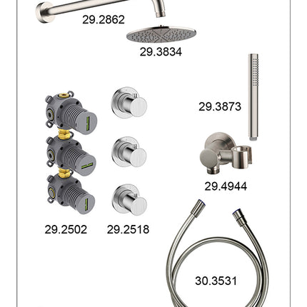 Wiesbaden Caral inbouwthermostaat hoofddouche 25 cm staafhanddouche geborsteld staal - afbeelding 3 | Schwertz & Co