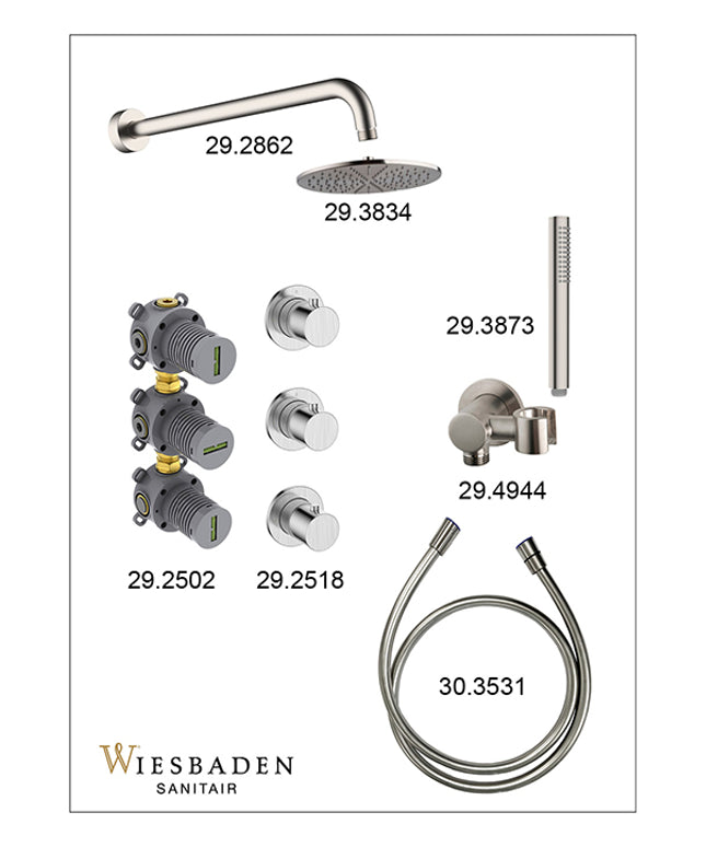 Wiesbaden Caral inbouwthermostaat hoofddouche 25 cm staafhanddouche geborsteld staal - afbeelding 3 | Schwertz & Co