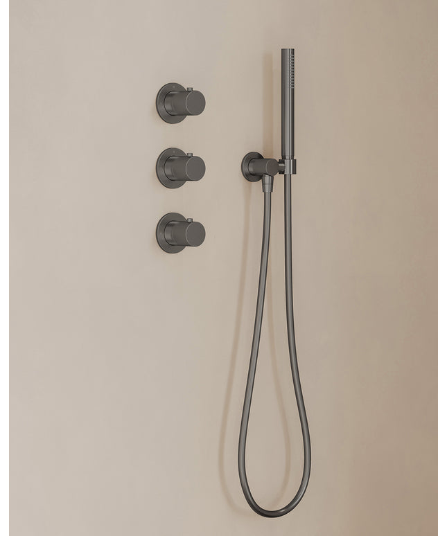 Wiesbaden Caral inbouwthermostaat hoofddouche 25 cm staafhanddouche gunmetal - afbeelding 2 | Schwertz & Co