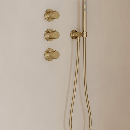 Wiesbaden Caral inbouwthermostaat hoofddouche 25 cm staafhanddouche geborsteld messing - afbeelding 2 | Schwertz & Co