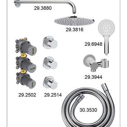 Wiesbaden Caral inbouwthermostaat hoofddouche 30 cm 3 standen handdouche chroom - afbeelding 3 | Schwertz & Co