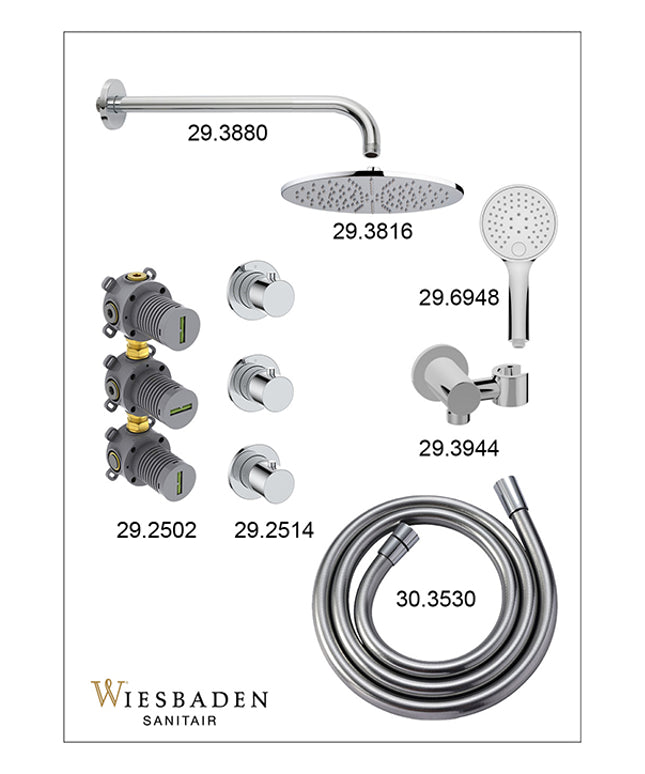 Wiesbaden Caral inbouwthermostaat hoofddouche 30 cm 3 standen handdouche chroom - afbeelding 3 | Schwertz & Co