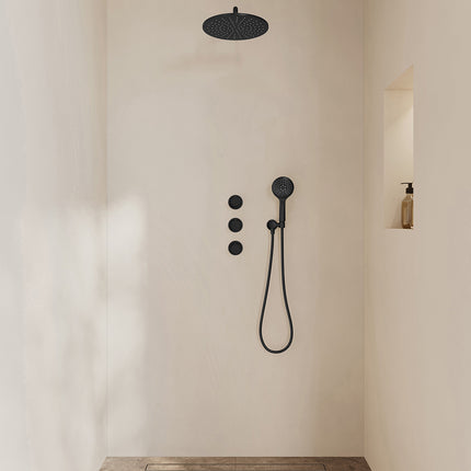Wiesbaden Caral inbouwthermostaat hoofddouche 30 cm 3 standen handdouche mat zwart | Schwertz & Co