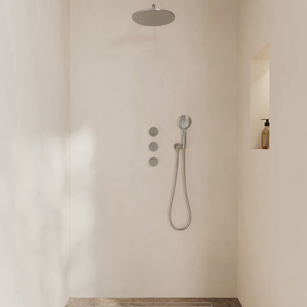 Wiesbaden Caral inbouwthermostaat hoofddouche 30 cm 3 standen handdouche geborsteld staal | Schwertz & Co