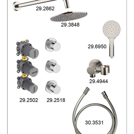 Wiesbaden Caral inbouwthermostaat hoofddouche 30 cm 3 standen handdouche geborsteld staal - afbeelding 3 | Schwertz & Co