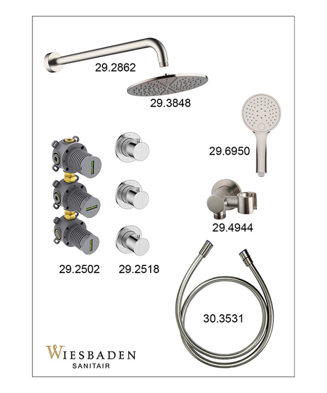 Wiesbaden Caral inbouwthermostaat hoofddouche 30 cm 3 standen handdouche geborsteld staal - afbeelding 3 | Schwertz & Co