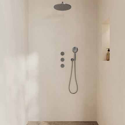Wiesbaden Caral inbouwthermostaat hoofddouche 30 cm 3 standen handdouche gunmetal | Schwertz & Co
