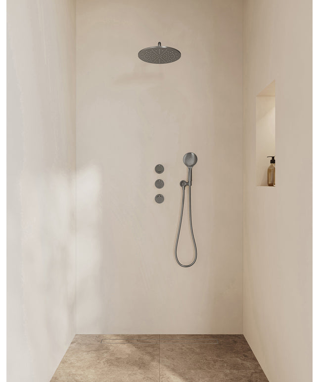 Wiesbaden Caral inbouwthermostaat hoofddouche 30 cm 3 standen handdouche gunmetal | Schwertz & Co
