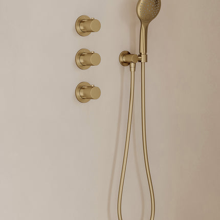 Wiesbaden Caral inbouwthermostaat hoofddouche 30 cm 3 standen handdouche geborsteld messing - afbeelding 2 | Schwertz & Co