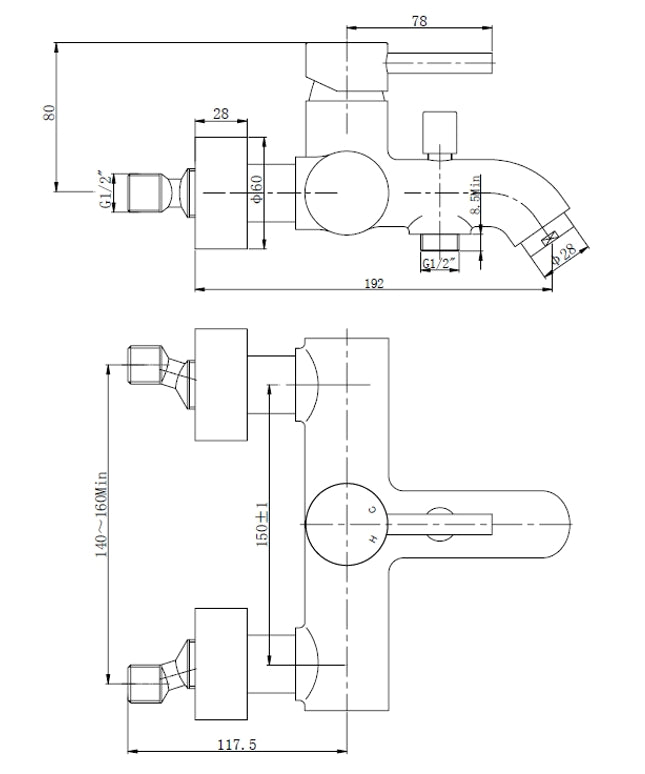 Xellanz Cimara badmengkraan met omstel chroom - technische tekening | Schwertz & Co