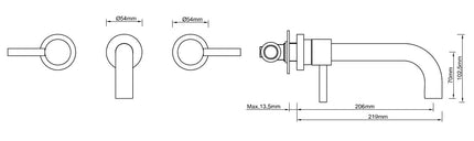 Wiesbaden Caral wastafelmengkraan 2-knops inbouw chroom - technische tekening | Schwertz & Co