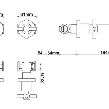 Xellanz Cross inbouw wastafelkraan compleet chroom - technische tekening | Schwertz & Co