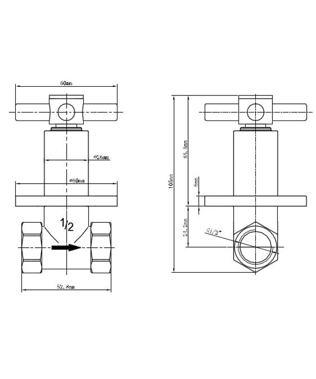 Xellanz Cross inbouw stopkraan chroom - technische tekening | Schwertz & Co