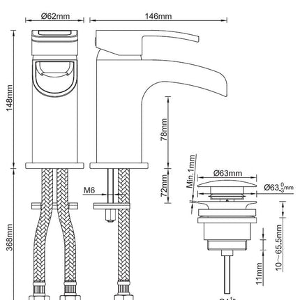 Xellanz Alegra wastafelkraan waterval chroom - technische tekening | Schwertz & Co