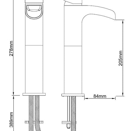 Xellanz Alegra wastafelkraan waterval hoog chroom - technische tekening | Schwertz & Co