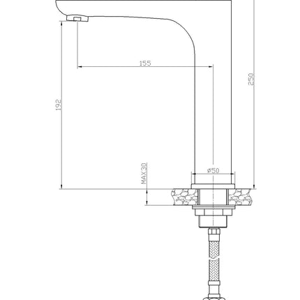 Xellanz Casma wastafelkraan hoog zwart chroom - technische tekening | Schwertz & Co