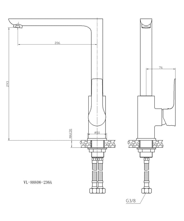 Xellanz Casma eenhendel keukenmengkraan chroom - technische tekening | Schwertz & Co