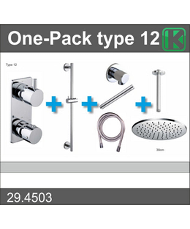 Xellanz One-Pack inbouwthermostaatset type 12 chroom met hoofddouche 30 cm | Schwertz & Co