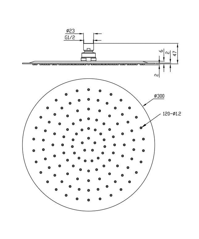 Xellanz Ufo hoofddouche rond 30 cm RVS - technische tekening | Schwertz & Co