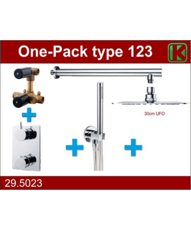 Wiesbaden one-pack inbouwthermostaatset type 123 chroom UFO 30 cm | Schwertz & Co