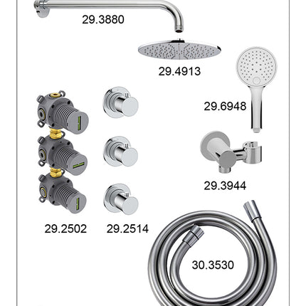 Wiesbaden Caral inbouwthermostaat hoofddouche 25 cm 3 standen handdouche chroom - afbeelding 3 | Schwertz & Co