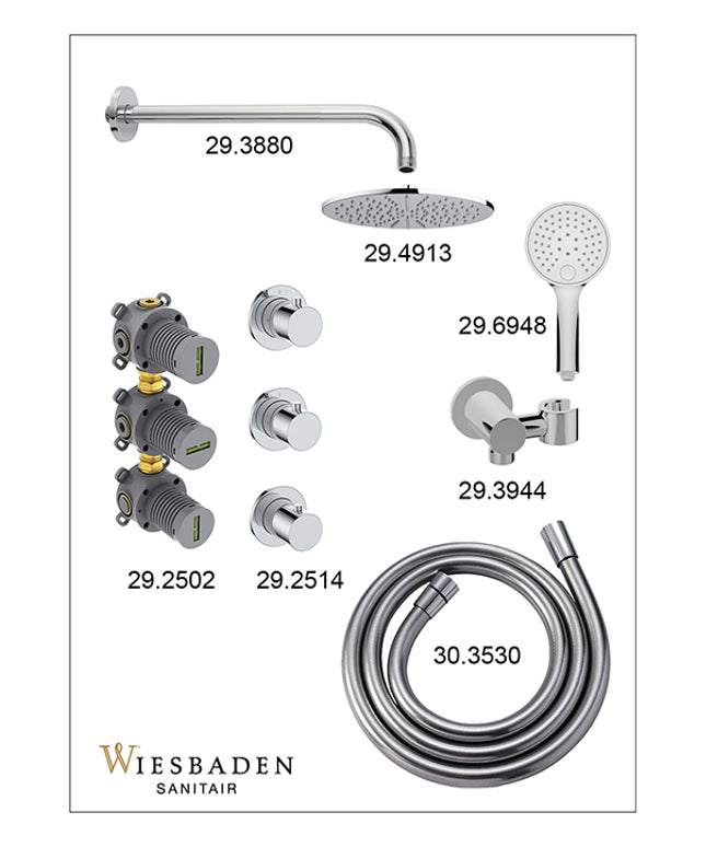 Wiesbaden Caral inbouwthermostaat hoofddouche 25 cm 3 standen handdouche chroom - afbeelding 3 | Schwertz & Co