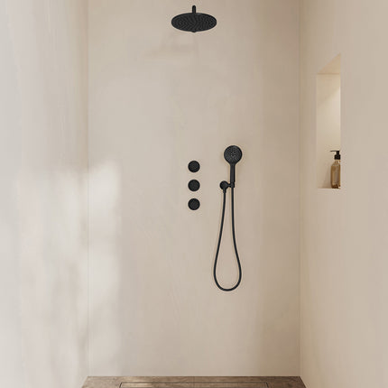 Wiesbaden Caral inbouwthermostaat hoofddouche 25 cm 3 standen handdouche mat zwart | Schwertz & Co