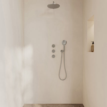 Wiesbaden Caral inbouwthermostaat hoofddouche 25 cm 3 standen handdouche geborsteld staal | Schwertz & Co