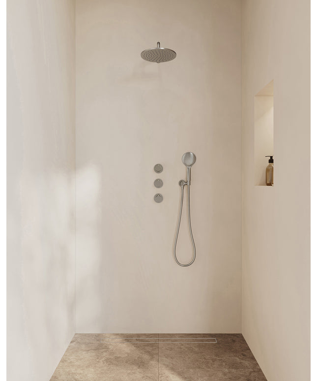 Wiesbaden Caral inbouwthermostaat hoofddouche 25 cm 3 standen handdouche geborsteld staal | Schwertz & Co
