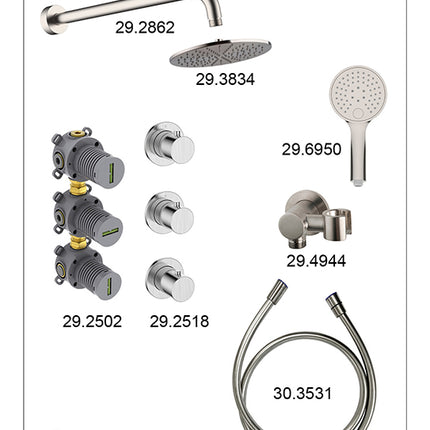 Wiesbaden Caral inbouwthermostaat hoofddouche 25 cm 3 standen handdouche geborsteld staal - afbeelding 3 | Schwertz & Co
